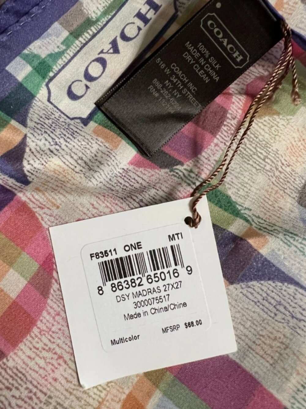 Coach Daisy Madras Lightweight Scarf 26x26 Women’s Neck Head Wrap F83511 - Picture 10 of 10